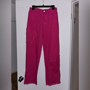 Pink Jeans with Floral Patches- never worn